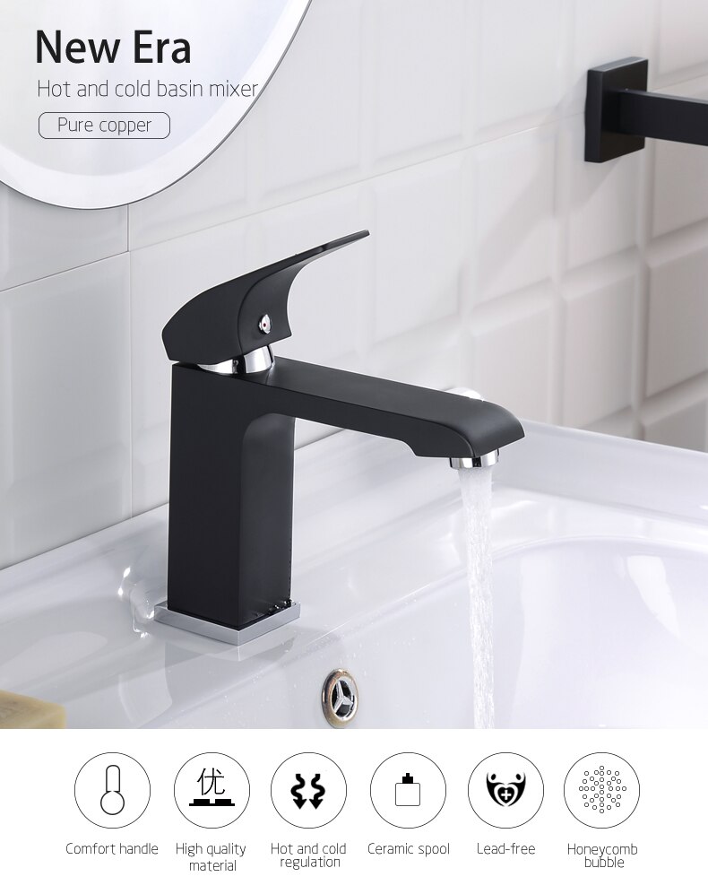 Matte Black Bathroom Faucet with Square Design - Lavish Land